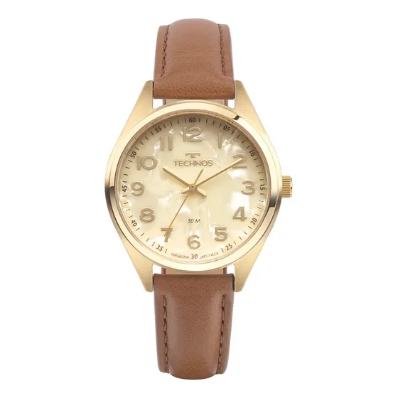 Relogio Technos Feminino Dourado De Couro Numeros 2036msa/0x