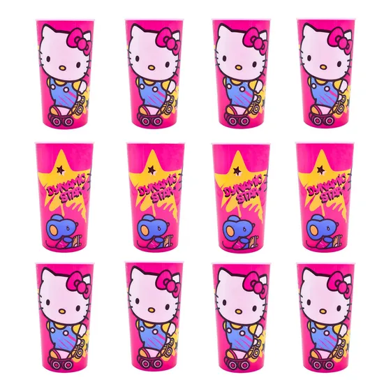 Set De 12 Vasos De Plástico Hello Kitty 500 Ml Fiesta Color Rojo