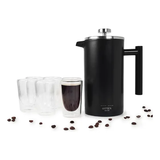 Cafetera Embolo Prensa Acero C/ 6 Pocillo Otten 1,5 Lts