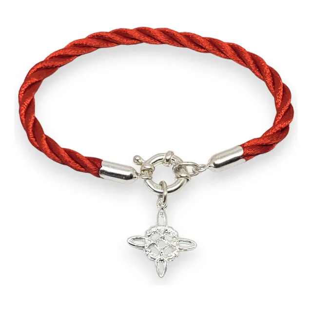 Pulsera Plata 925 Hilo Seda 4,5 Mm+ Nudo De Bruja Proteccion