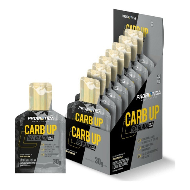 Carb Up Black Gel C/ Cafeína 10 Sachês Baunilha - Probiótica Carb Up Black Gel C/ Cafeína 10 Sachês Baunilha - Probiótica