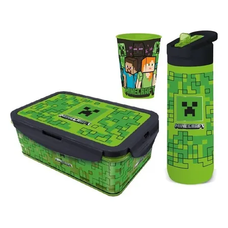 Set 3 Colacion Minecraft Juvenil Botella 820 Ml Con Licencia
