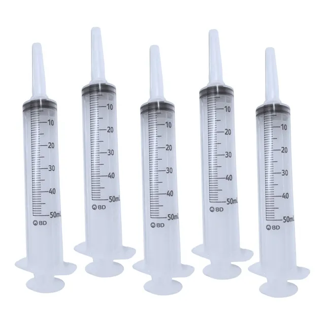 Kit 5 Seringas 50ml Bd Bico Cateter Com Tampa Livre De Latex