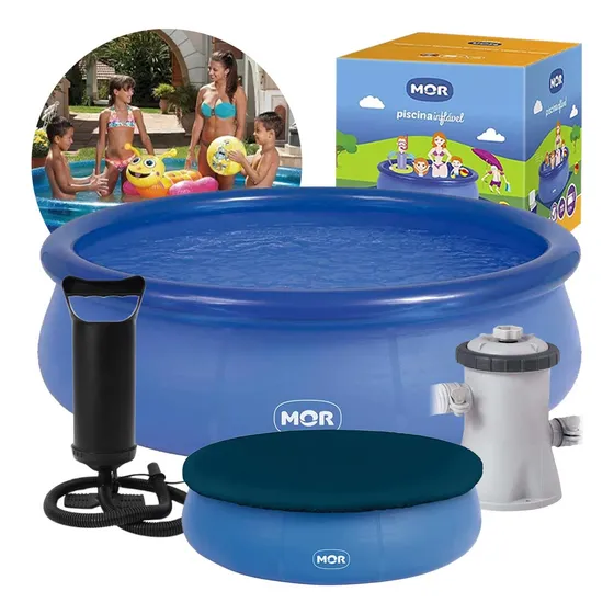 Piscina Inflável Redonda 3.400 L C/ Bomba Capa E Filtro Mor Cor 110v
