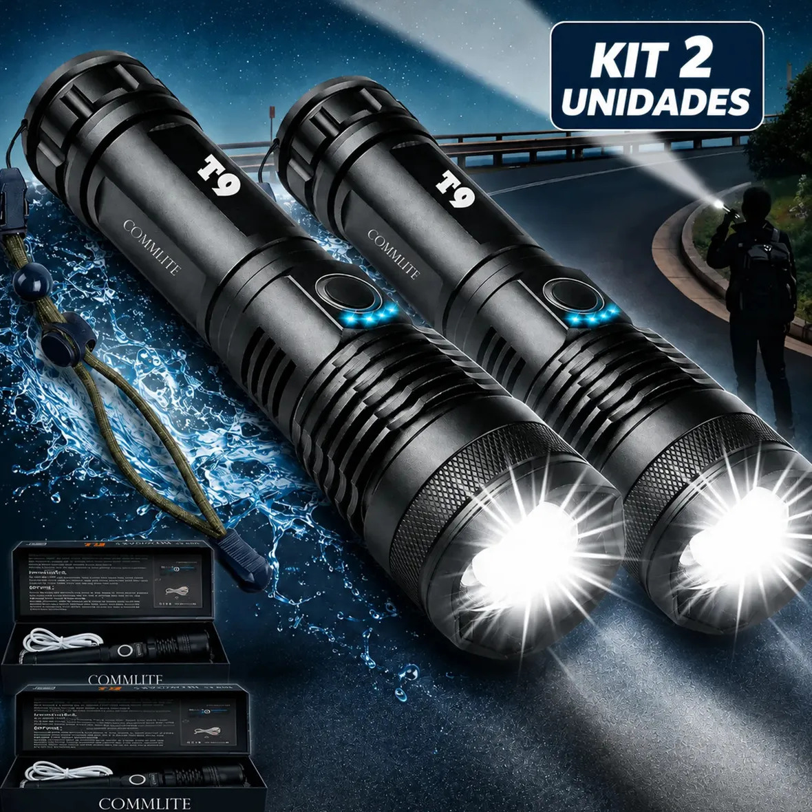 Kit 2 Unidades - Lanterna Tática Militar T9 Mais Forte Do Mundo Profissional Lanterna Potente Led Mais Forte Do Mundo Acampamento Viajens Caça Camping - Commlite Branco Preto Kit 2 Unidades - Lanterna Tática Militar T9 Mais Forte Do Mundo Profissional Lanterna Potente Led Mais Forte Do Mundo Acampamento Viajens Caça Camping - Commlite Branco Preto
