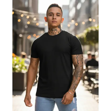 Camiseta Americana Canelada Camisa Ribana Slim Fit Premium Preto M Lisa