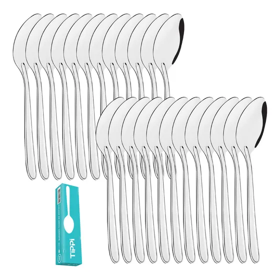 Kit Jogo 24 Peças Colheres De Mesa Sopa Aço Inox Faqueiro Jantar Restaurante Buffet Lanchonete Tippi
