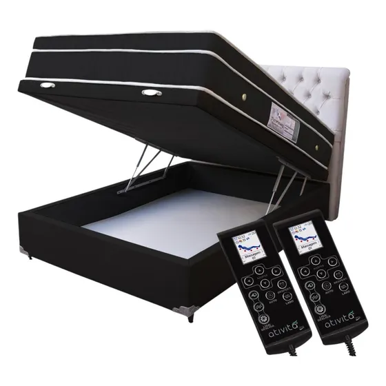 Cama Box Baú Casal Magnético 2 Massageador Cromo Cabeceira