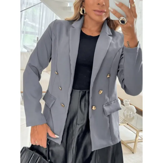 Blazer Feminino Alfaiataria Max Acinturado Com Botões Social