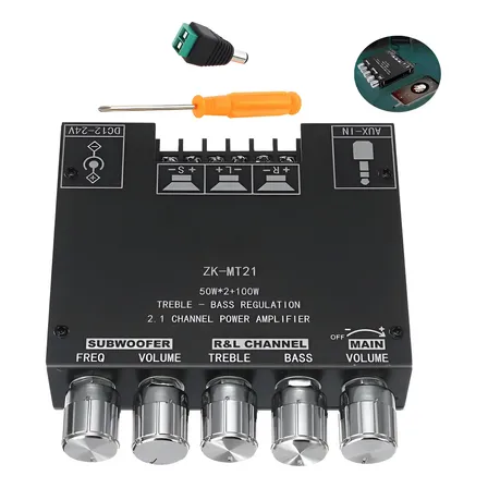 Estéreo Placa Amplificador 2.1 Bluetooth 100w Rms Zk-mt21 Preto 100 W Dc 12-24v 5a Bateria De 24v Não É Permitida