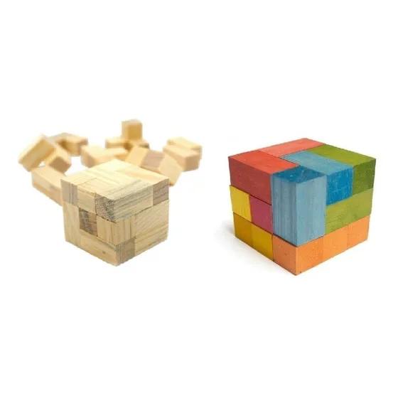 2 Cubo Somas: Natural Y De Colores, Madera Rompecabezas 3d 