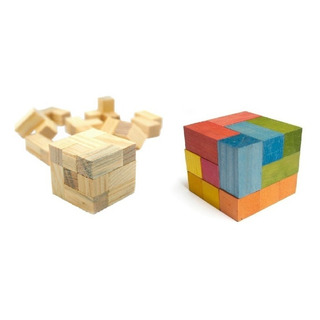 2 Cubo Somas: Natural Y De Colores, Madera Rompecabezas 3d 2 Cubo Somas: Natural Y De Colores, Madera Rompecabezas 3d