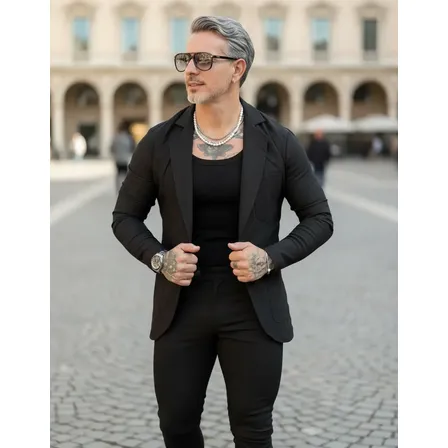 Conjunto Masculino Blazer Calça Bengaline Corte Italiano Preto M