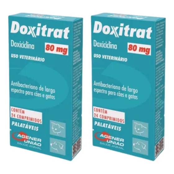 Kit 2 Unidades Doxitrat 80mg Antbacteriano Cães Gatos 24comp