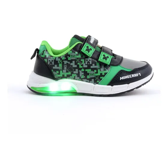 Zapatilla Luces Niño Minecraft Full Print Negro
