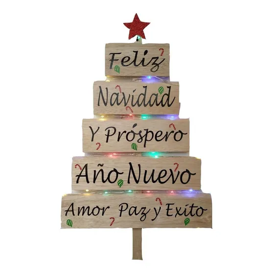 Frase Madera Arbol Navidad Con Luces Personalizado Proyecto