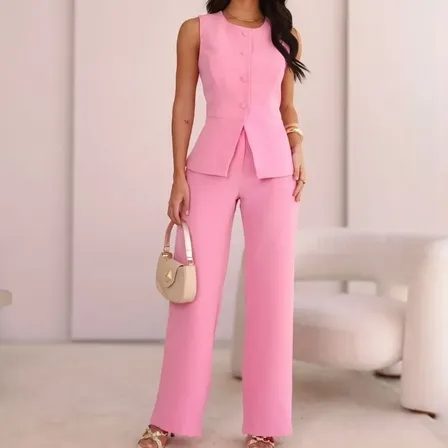 Conjunto Feminino Calça E Colete Liso Alfaiataria Social