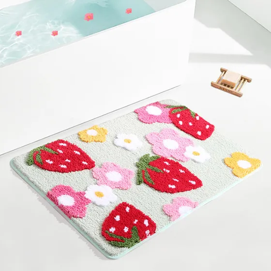 Alfombra Baño Fresa Rosa Bonita Microfibra Suave Para Bañera