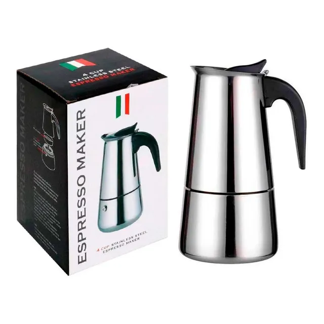 Cafeteras Italianas Café Expresso Moka Acero Estufas 4 Tazas Color Plateado