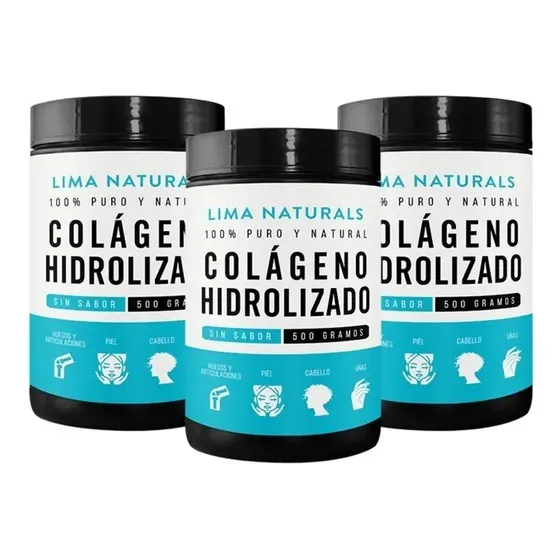 Colágeno Hidrolizado Lima Naturals Sin Sabor 500g Pack 3 Pomos