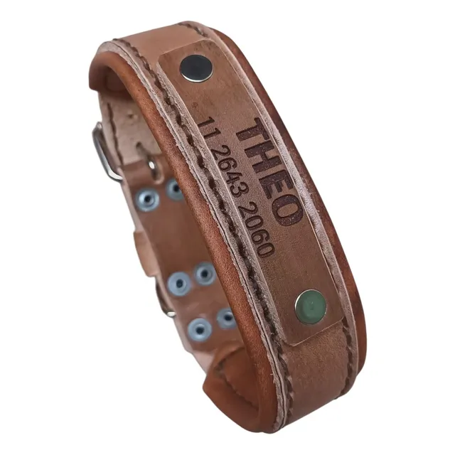 Collar Cuero Perro C Nombre Teléfono Cosido A Mano Acolchado