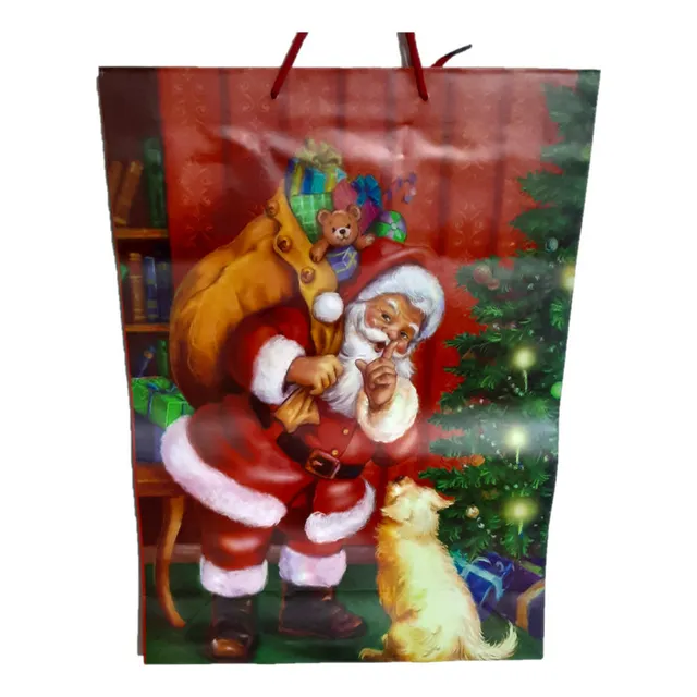 Bolsa De Regalo Navidad Papanoel Perro 44x32cm 1u