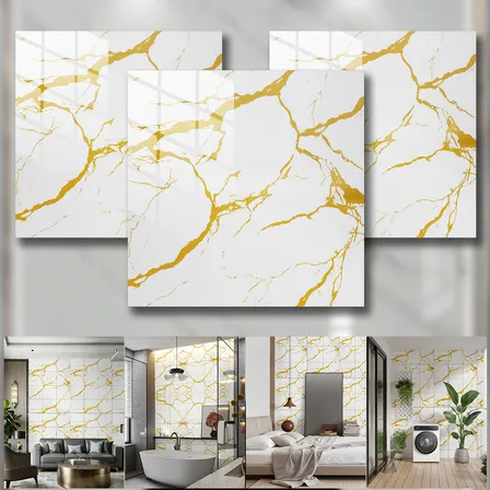 Kit 20 Painel 3d Mármore Parede Autocolante 30 X 30 Pdeals Dourado Brilhante