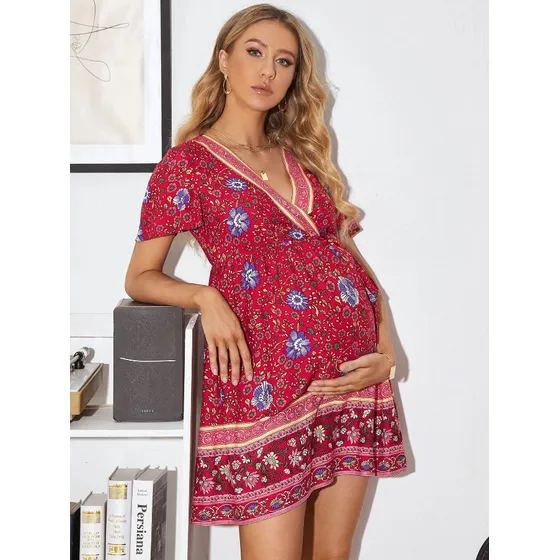 Shein Maternidad Vestido De Cuello Cruzado Floral