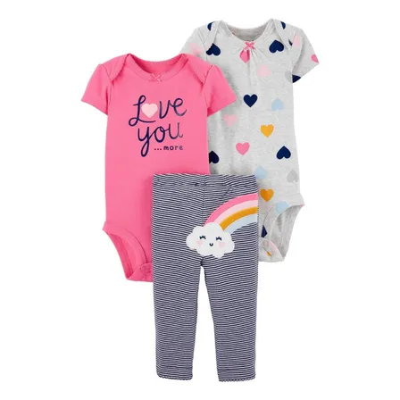 Set 3 Piezas Body Bebé Niña Tedmimak 100% Algodón Loveyou