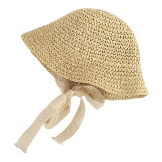 Sombrero De Encaje Con Lazo Para Niña Estilo Paja Verano