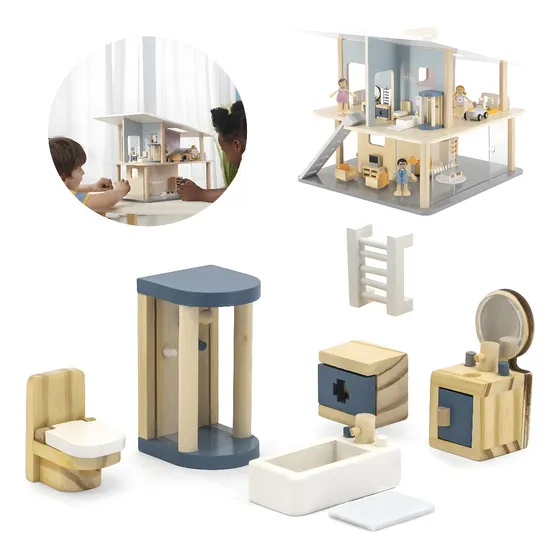 Set Accesorios De Baño Casa Casita De Muñecas Polar B Madera