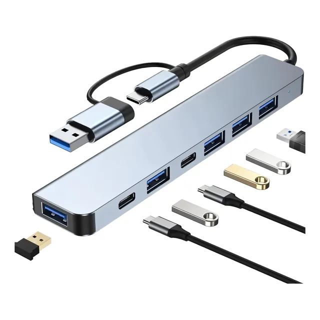 Hub Usb 7 Puertos  4 Usb 2, 1 Usb 3, 1 Usb-c + 1 Usb-pd E529