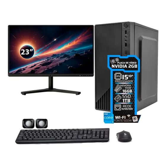 Computador I5 10° Ddr4 16gb 500w Ssd 1tb Monitor 23 Vga 2gb