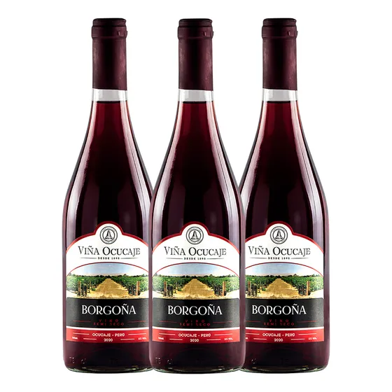 Pack X3 Vino Borgoña Ocucaje 750 Ml