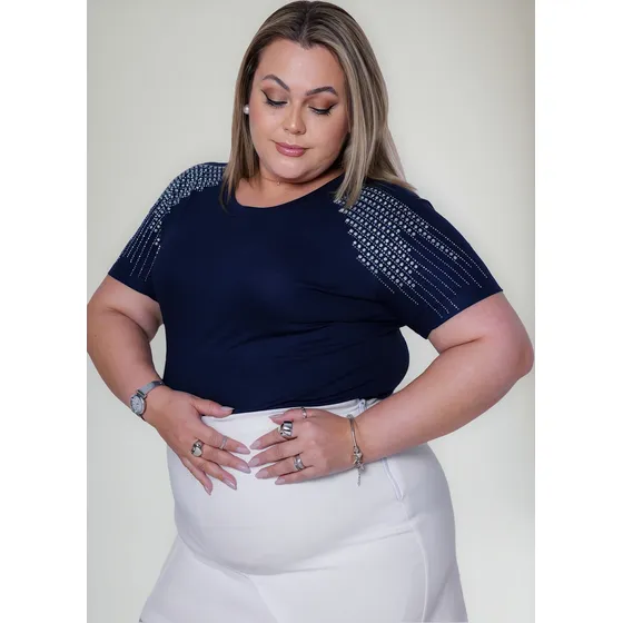 Blusa Feminina Moda Plus Size T-shirt Com Brilhos Tendencia