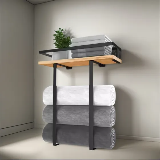 Repisa Con Porta Toallas Estante Toallero Baño