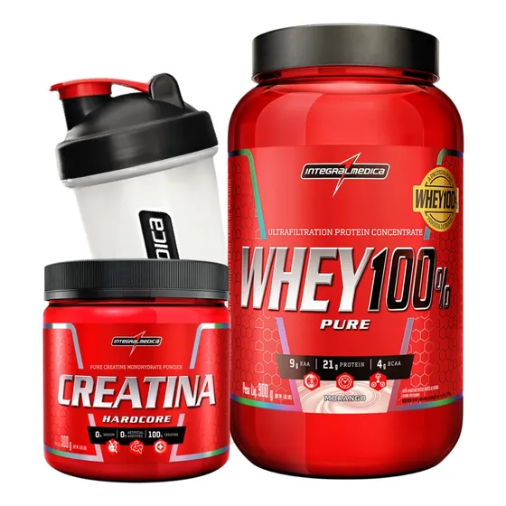 Combo Whey 100% Pure 900g Pote Creatina 300g Integral Médica