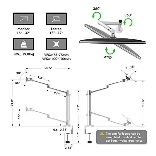 Soporte Para Monitor Portatil 3 1 Ajustable Brazo Triple