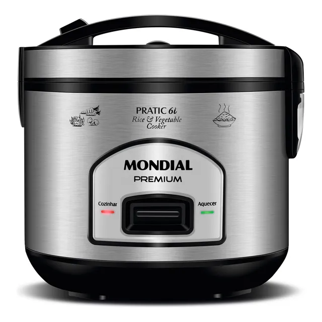 Panela Elétrica De Arroz Mondial 6 Xícaras Pe-43 Inox 110v