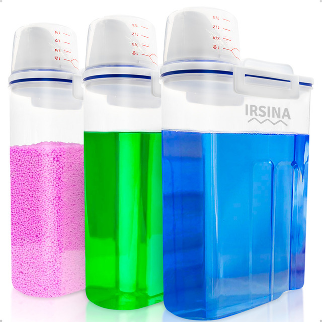 Kit 3 Potes Hermético Porta Sabão Pó Líquido Copo Dosador 2l Kit 3 Potes Hermético Porta Sabão Pó Líquido Copo Dosador 2l