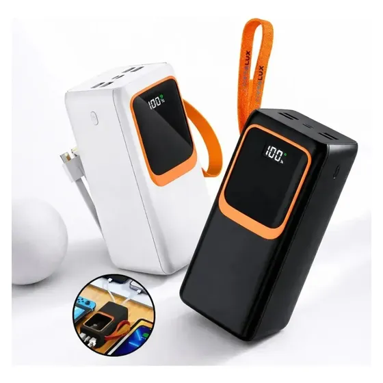 Power Bank Turbo 50.000mah Carregador Portátil Digital Tipo C Turbo Rápido Display Digital Branco