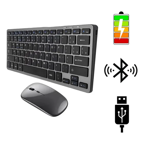 Kit Teclado Mouse Bluetooth E Mause Sem Fio Recarregável