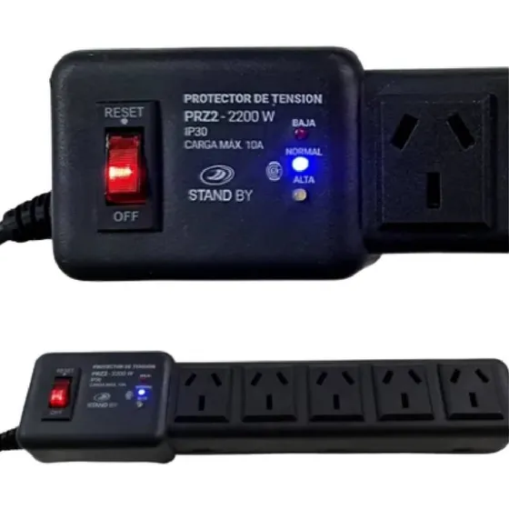 Protector De Tensión Zapatilla 5 Tomas Heladera Tv Pc 2200w Stand By Prz2