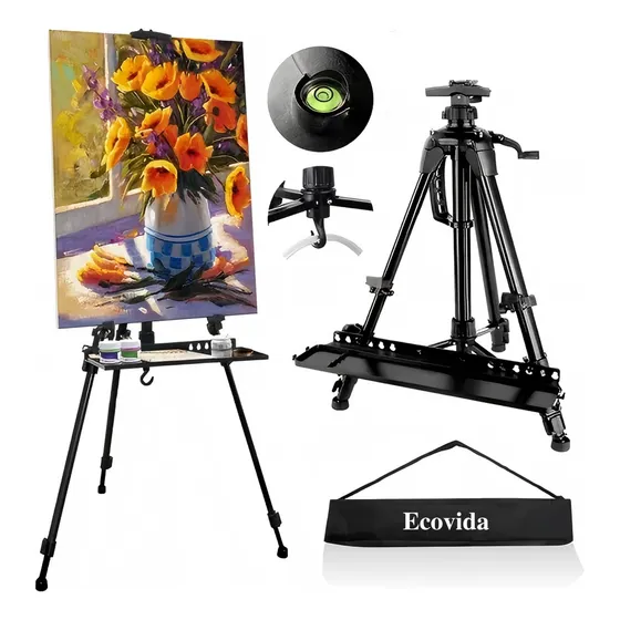 Ecovida Caballete De Mesa Con Nivel Y Gancho Ajuste De Balancines Caballete Para Pintar Plegable Pinturas Caballete Para Pintar Con Bandeja Más Firme 10kg Compatible 20cm-75cm Lienzos