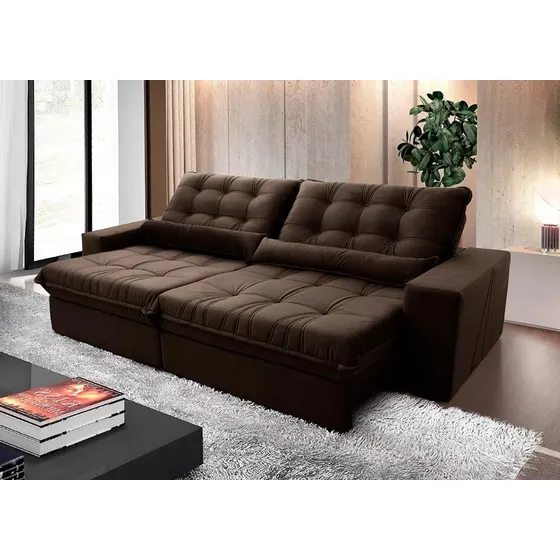 Sofá Retrátil Reclinável Zurique 2,10m Suede Marrom Molas