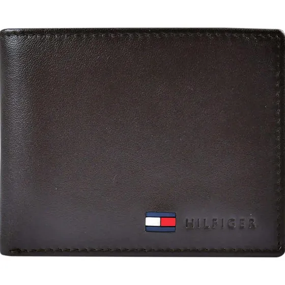 Diseño de tela lisa de Tommy Wallet en color marrón