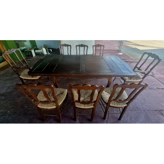 Juego Comedor Antiguo Roble Estilo Provenzal Restaurado.