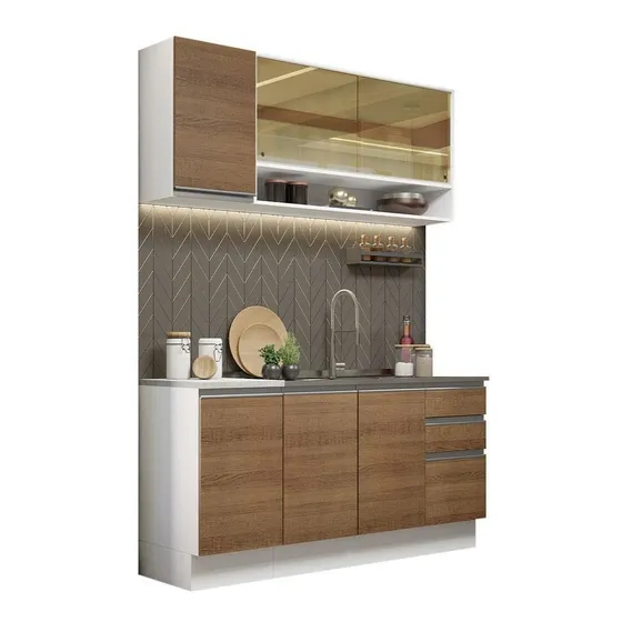 Mueble de Cocina Integral Glamy 160 cm con Lavadero 02 Blanco/Marrón