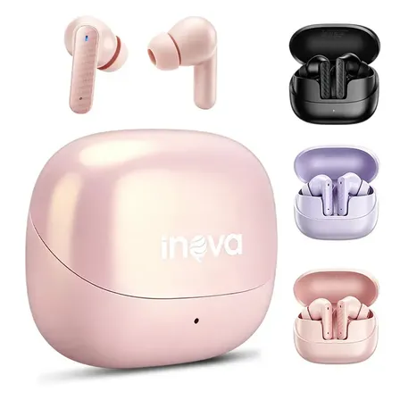 Fones De Ouvido Inova Bluetooth 6.0 semi-in-ear Hi-fi Tws Ipx5 Com Visibilidade da Bateria em iPhone, Botões Físicos para ouvir música por longos períodos, trabalhar ou fazer chamadas Rosa