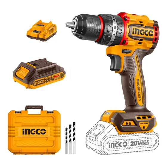 Taladro Atornillador C/percutor + Accesorio Ingco Cidli20668 Amarillo 50/60 Hz